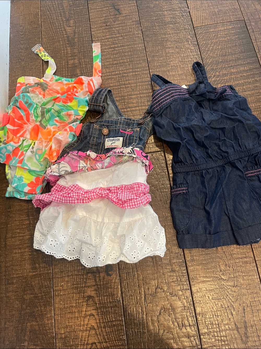 OshKosh B'gosh Girls Multi-Color Floral, Denim and White Romper & Swim Set